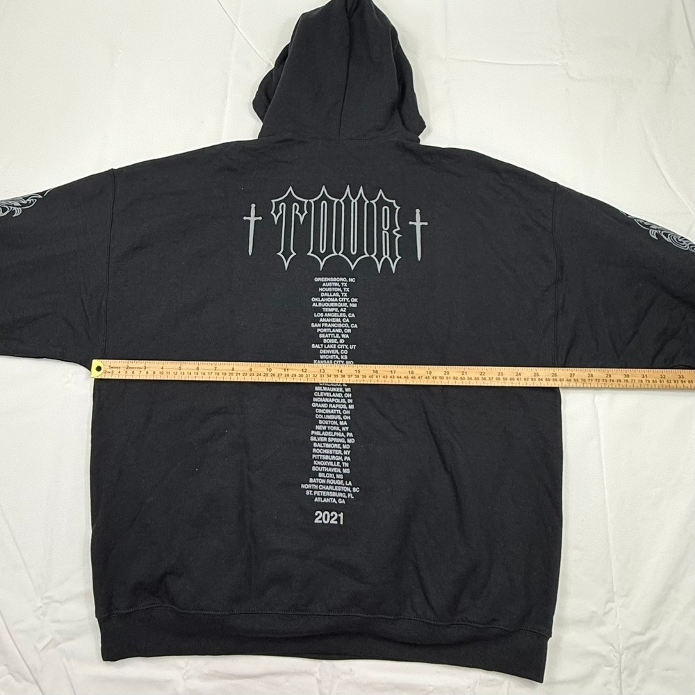 The Thread Shop 2021 Tour Hoodie Black Greek Letter Sleeve Graphic Mens 2X - Picture 4 of 6
